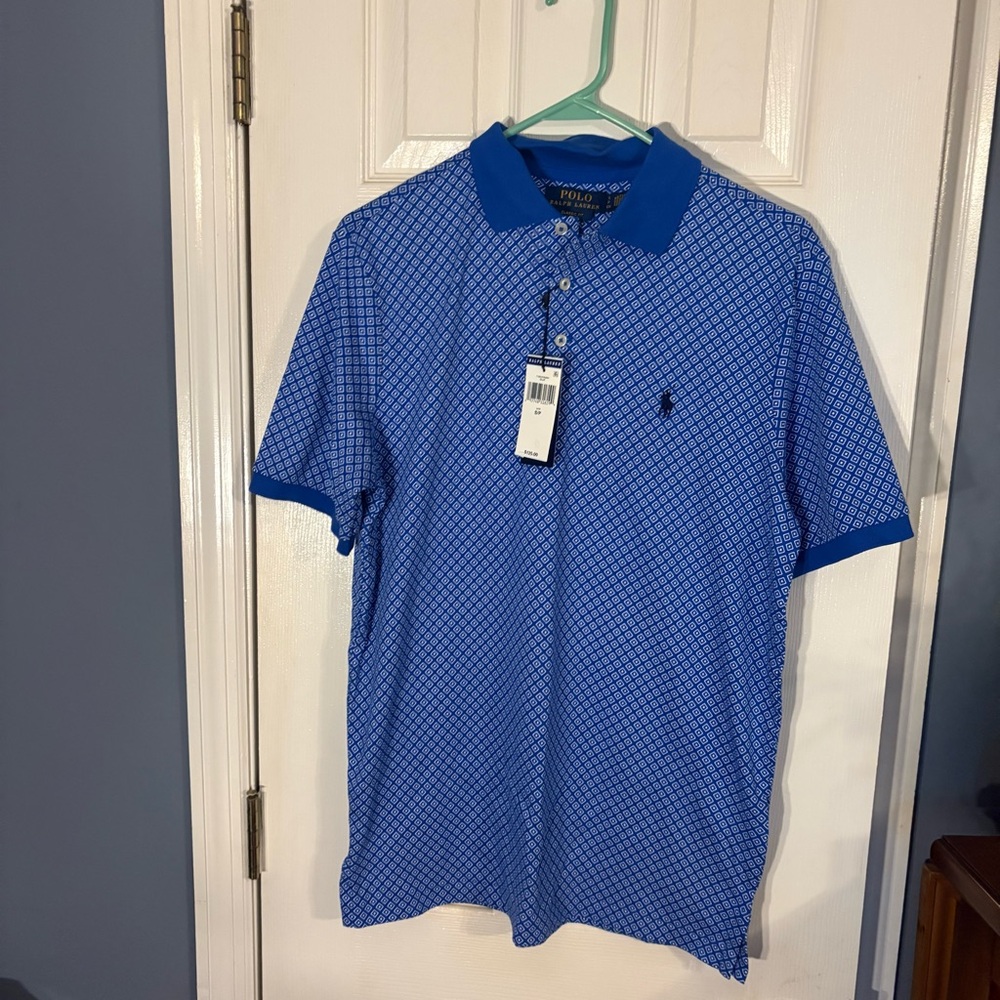 Ralph Lauren Blue Diamond-Pattern Polo Shirt